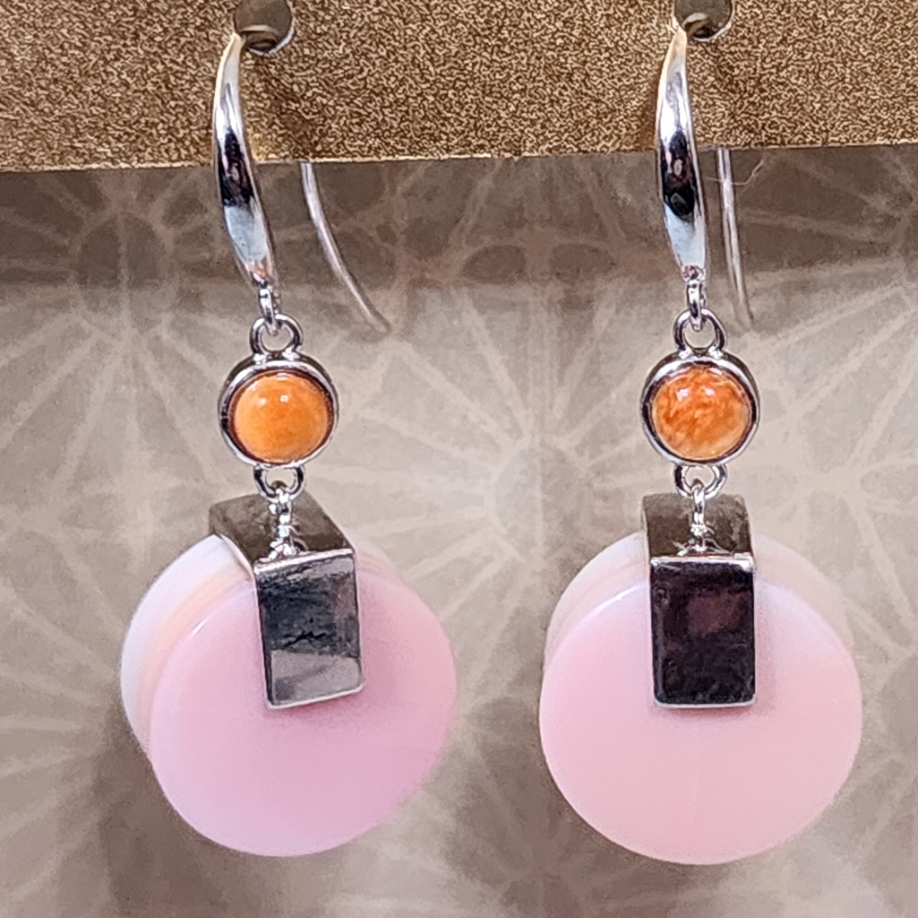 Pink Conch, Spiny Oyster, And Sterling Earrings